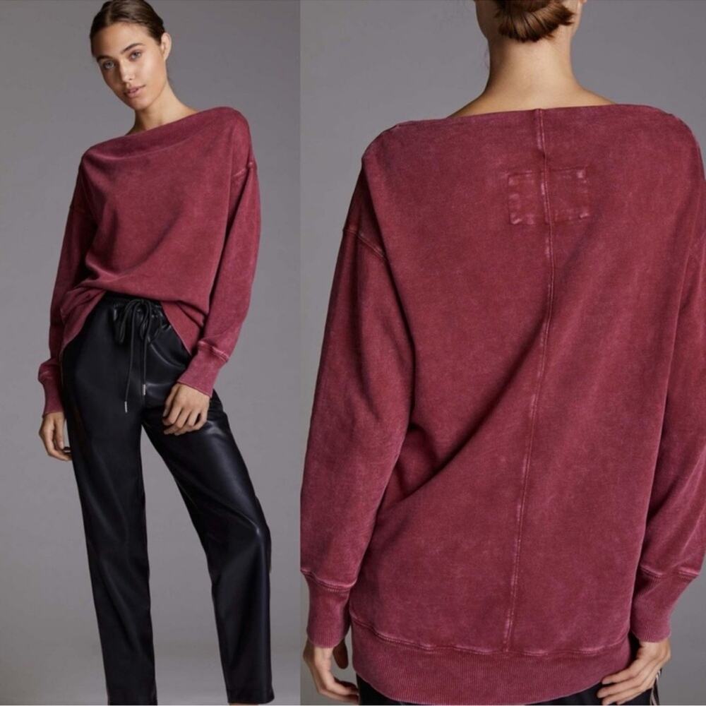 Anthropologie Pilcro Donna Boatneck Tunic Pullover Sweatshirt Red Maroon Size S
